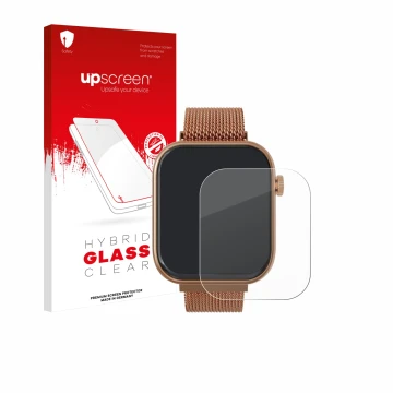 Face avant d’un emballage produit avec le logo de la marque upscreen. À côté, l’appareil Techmade M-GLAM011 1.75