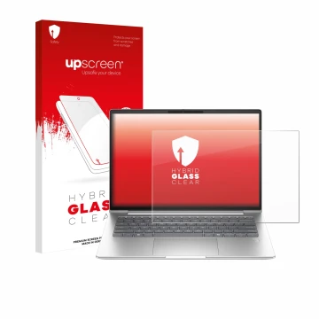 Face avant d’un emballage produit avec le logo de la marque upscreen. À côté, l’appareil HP ProBook 4 G1a 14