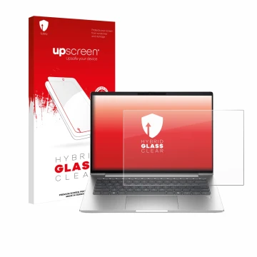 Face avant d’un emballage produit avec le logo de la marque upscreen. À côté, l’appareil HP ProBook 4 G1a 16