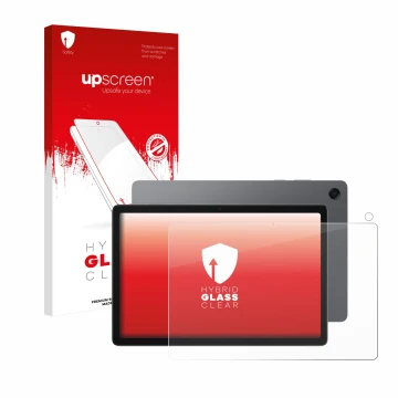 Face avant d’un emballage produit avec le logo de la marque upscreen. À côté, l’appareil Samsung Galaxy Tab A11 Plus 11