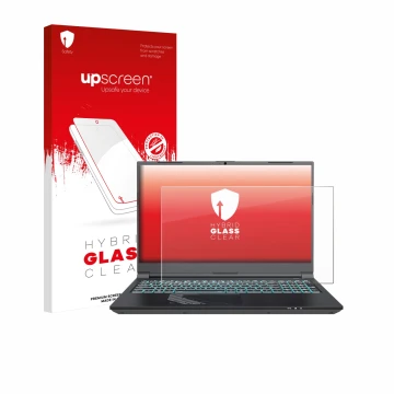 Face avant d’un emballage produit avec le logo de la marque upscreen. À côté, l’appareil Gigabyte G5 2024 est représenté avec 