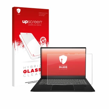 Face avant d’un emballage produit avec le logo de la marque upscreen. À côté, l’appareil MSI Summit A16 AI+ est représenté ave