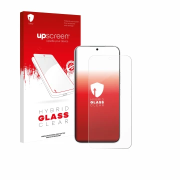 Face avant d’un emballage produit avec le logo de la marque upscreen. À côté, l’appareil Honor 500 est représenté avec la prot