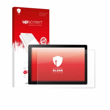 Face avant d’un emballage produit avec le logo de la marque upscreen. À côté, l’appareil Wacom Cintiq 16 DTK168 2025 est repré