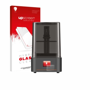 Face avant d’un emballage produit avec le logo de la marque upscreen. À côté, l’appareil Anycubic Photon Mono 4 est représenté