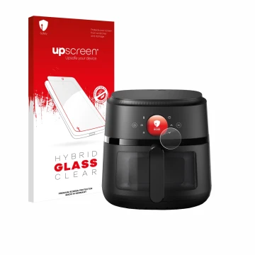 Face avant d’un emballage produit avec le logo de la marque upscreen. À côté, l’appareil Philips Airfryer 2000 Gen 2 6,2L est 