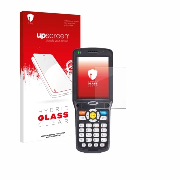 Face avant d’un emballage produit avec le logo de la marque upscreen. À côté, l’appareil Unitech HT510 est représenté avec la 