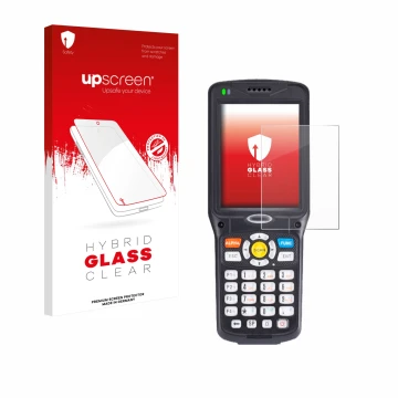 Face avant d’un emballage produit avec le logo de la marque upscreen. À côté, l’appareil Unitech HT510A est représenté avec la