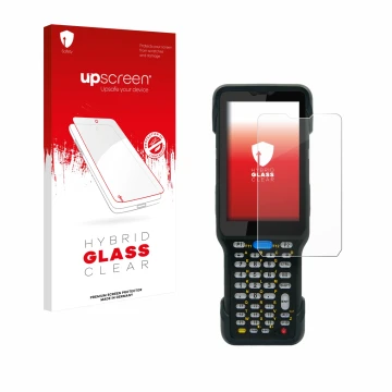 Face avant d’un emballage produit avec le logo de la marque upscreen. À côté, l’appareil Unitech HT730 est représenté avec la 