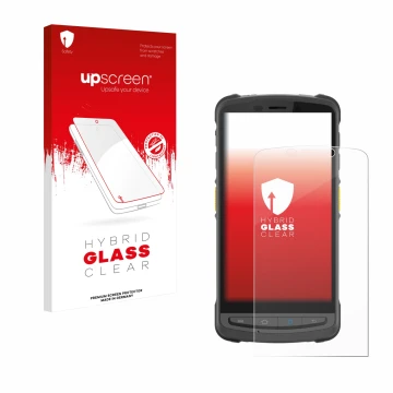 Face avant d’un emballage produit avec le logo de la marque upscreen. À côté, l’appareil Newland MT9055 Orca III est représent