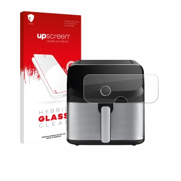 Face avant d’un emballage produit avec le logo de la marque upscreen. À côté, l’appareil Tefal Easy Fry Mega est représenté av
