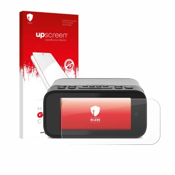 Face avant d’un emballage produit avec le logo de la marque upscreen. À côté, l’appareil TechniSat Digitradio 52 BT est représ