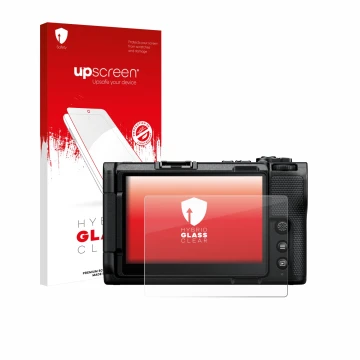 Face avant d’un emballage produit avec le logo de la marque upscreen. À côté, l’appareil Nikon ZR 2025 est représenté avec la 