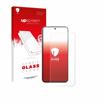 Face avant d’un emballage produit avec le logo de la marque upscreen. À côté, l’appareil Oppo F31 est représenté avec la prote