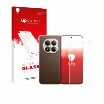 Face avant d’un emballage produit avec le logo de la marque upscreen. À côté, l’appareil Xiaomi Redmi Note 15 Pro Plus 5G (Ava