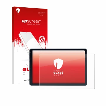 Face avant d’un emballage produit avec le logo de la marque upscreen. À côté, l’appareil MUISOO MUIC10702 10.1