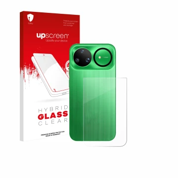 Face avant d’un emballage produit avec le logo de la marque upscreen. À côté, l’appareil Huawei Nova 15 Ultra (Arrière) est re