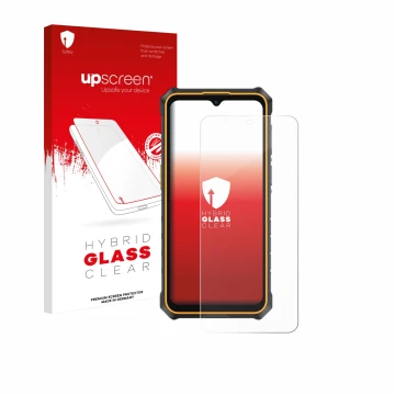 Face avant d’un emballage produit avec le logo de la marque upscreen. À côté, l’appareil Ulefone RugKing 3 Pro est représenté 