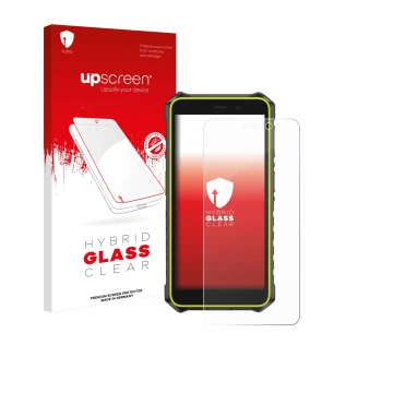 Face avant d’un emballage produit avec le logo de la marque upscreen. À côté, l’appareil Ulefone RugKing 2 Pro est représenté 
