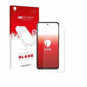 Face avant d’un emballage produit avec le logo de la marque upscreen. À côté, l’appareil Cubot Note 60 est représenté avec la 
