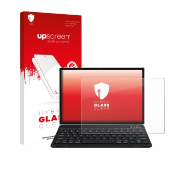 Face avant d’un emballage produit avec le logo de la marque upscreen. À côté, l’appareil DEERTiME E9 10.1