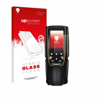 Face avant d’un emballage produit avec le logo de la marque upscreen. À côté, l’appareil Testo 310 (2e Gen.) est représenté av