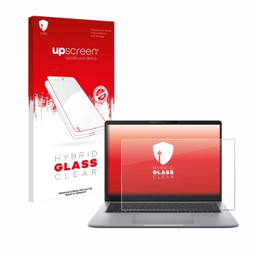 Face avant d’un emballage produit avec le logo de la marque upscreen. À côté, l’appareil ASUS ExpertBook P3 G2 est représenté 
