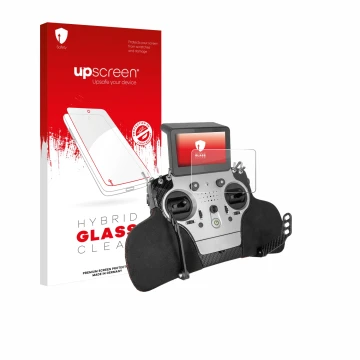 Face avant d’un emballage produit avec le logo de la marque upscreen. À côté, l’appareil PowerBox Systems Core est représenté 