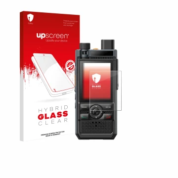 Face avant d’un emballage produit avec le logo de la marque upscreen. À côté, l’appareil Hytera P50 Pro est représenté avec la