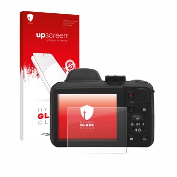 Face avant d’un emballage produit avec le logo de la marque upscreen. À côté, l’appareil Kodak Pixpro AZ405 est représenté ave