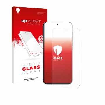 Face avant d’un emballage produit avec le logo de la marque upscreen. À côté, l’appareil OnePlus Turbo 6V est représenté avec 