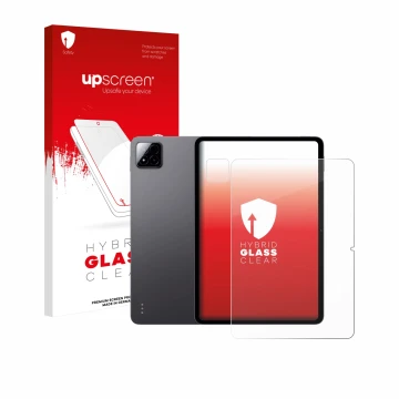 Face avant d’un emballage produit avec le logo de la marque upscreen. À côté, l’appareil Xiaomi Pad 7 (Avant+Caméra) est repré
