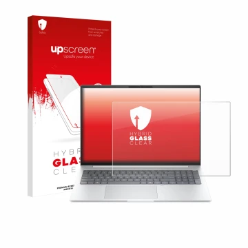Face avant d’un emballage produit avec le logo de la marque upscreen. À côté, l’appareil HP EliteBook 8 G1i 16