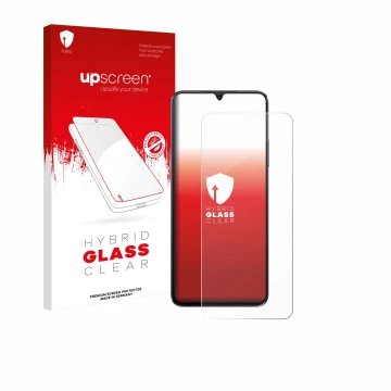 Face avant d’un emballage produit avec le logo de la marque upscreen. À côté, l’appareil Cubot A40 est représenté avec la prot