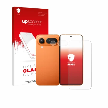 Face avant d’un emballage produit avec le logo de la marque upscreen. À côté, l’appareil Honor Magic 8 Pro Lite (Avant+Caméra)