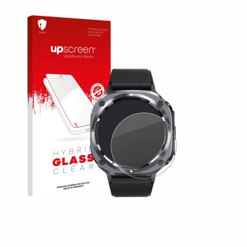 Face avant d’un emballage produit avec le logo de la marque upscreen. À côté, l’appareil TIMU S90 1.45