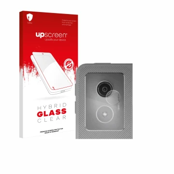 Face avant d’un emballage produit avec le logo de la marque upscreen. À côté, l’appareil Lenovo Idea Tab Pro 12.7