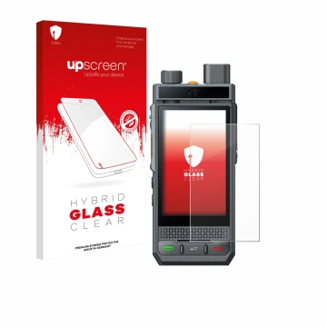 Face avant d’un emballage produit avec le logo de la marque upscreen. À côté, l’appareil Hytera P60 est représenté avec la pro