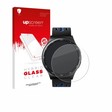 Face avant d’un emballage produit avec le logo de la marque upscreen. À côté, l’appareil Reebok Pulse Smartwatch est représent