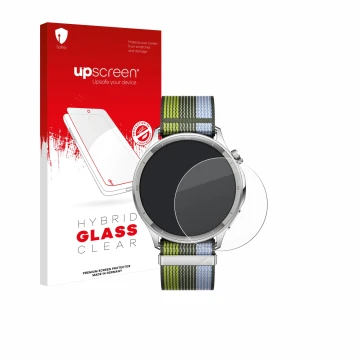 Face avant d’un emballage produit avec le logo de la marque upscreen. À côté, l’appareil Oppo Watch S est représenté avec la p