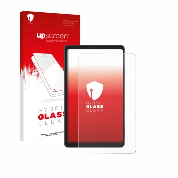 Face avant d’un emballage produit avec le logo de la marque upscreen. À côté, l’appareil Chuwi AuPad Mini est représenté avec 