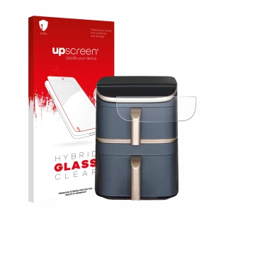 Face avant d’un emballage produit avec le logo de la marque upscreen. À côté, l’appareil Cosori Turbo Tower Pro est représenté