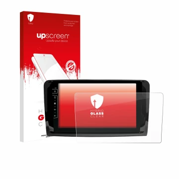 Face avant d’un emballage produit avec le logo de la marque upscreen. À côté, l’appareil Dynavin D9-DF432 9