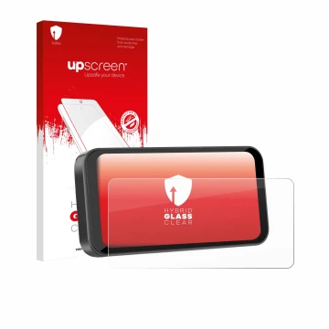 Face avant d’un emballage produit avec le logo de la marque upscreen. À côté, l’appareil Carpuride W603B 6.3