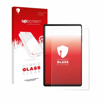 Face avant d’un emballage produit avec le logo de la marque upscreen. À côté, l’appareil Xiaomi Black Shark Gaming Tablet est 