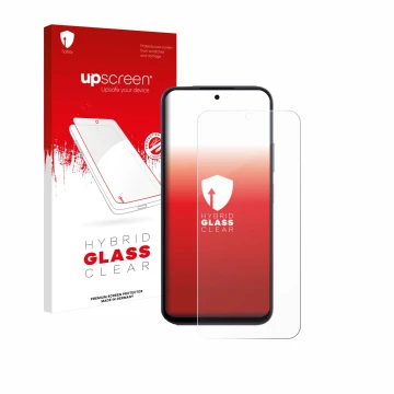 Face avant d’un emballage produit avec le logo de la marque upscreen. À côté, l’appareil Oppo A6x 4G est représenté avec la pr