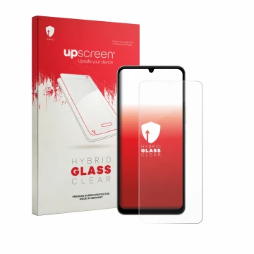 Face avant d’un emballage produit avec le logo de la marque upscreen. À côté, l’appareil Vivo Y11 2026 est représenté avec la 