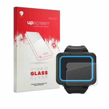 Face avant d’un emballage produit avec le logo de la marque upscreen. À côté, l’appareil Shearwater PEREGRINE dive computer es