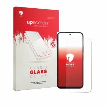 Face avant d’un emballage produit avec le logo de la marque upscreen. À côté, l’appareil Oppo A6k est représenté avec la prote