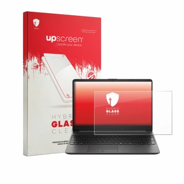 Face avant d’un emballage produit avec le logo de la marque upscreen. À côté, l’appareil HP EliteBook 250RT G9 est représenté 